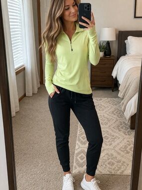 Lucy lucytech Neon Yellow Quarter-Zip Pullover with zip up pockets